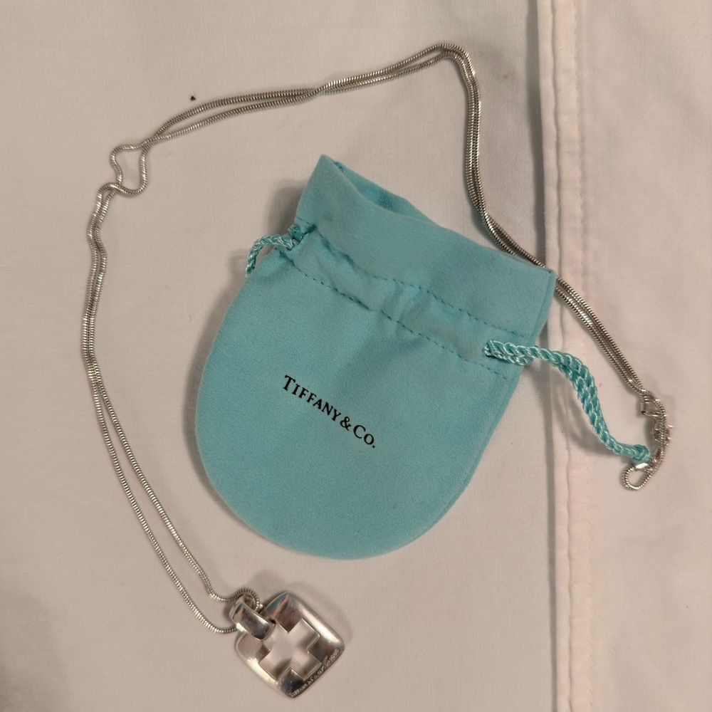 Vintage Tiffany & Co. Silver Large Huge Stencil Cross Necklace Pendant 24.5